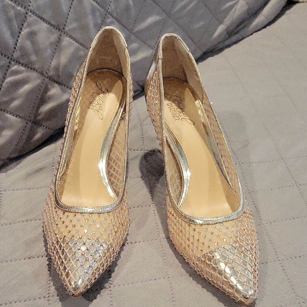 Gold Stiletto Heels with Textured Design